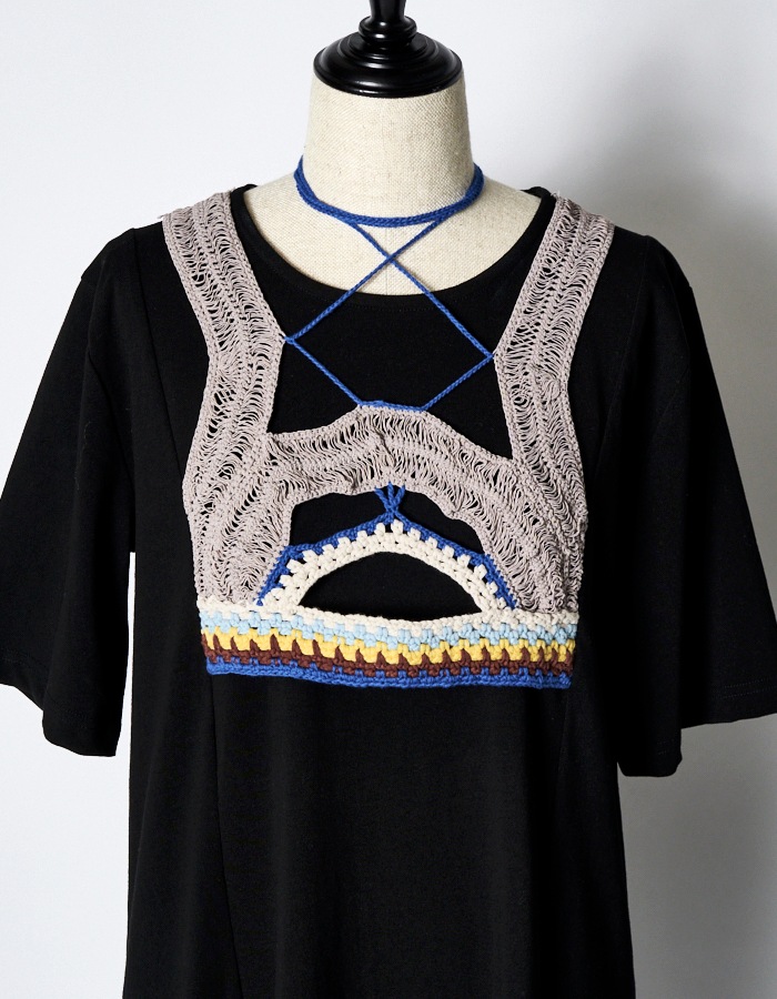 Knit Docking Cutsew Dress / black