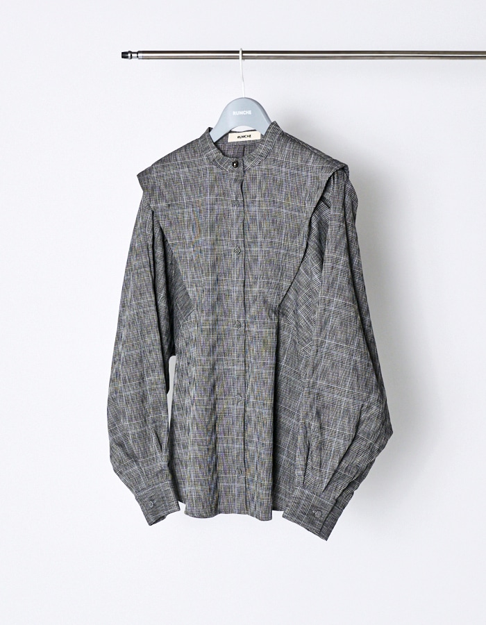 Dolman Sleeve Check Shirt / gray