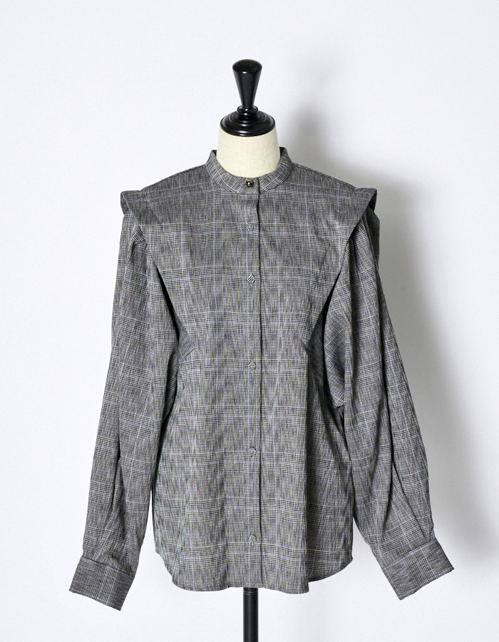 Dolman Sleeve Check Shirt / gray