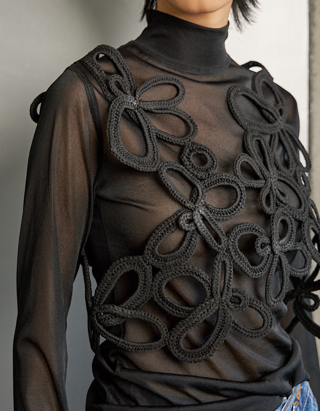 トップス RUMCHE Flower Bond Yarn Harness / black Flower Bond