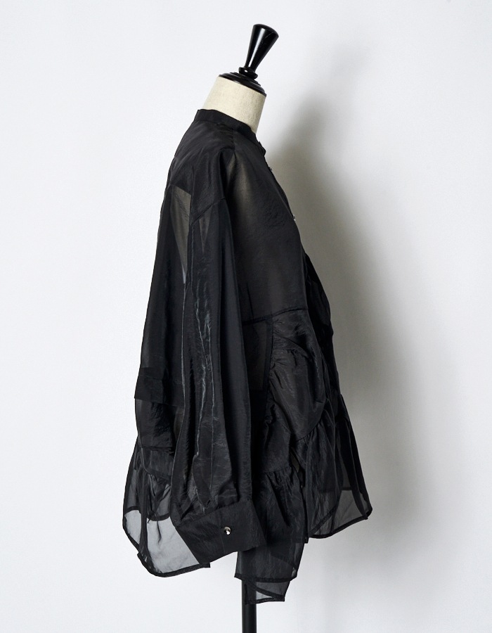 Sheer Gathered Blouse / black