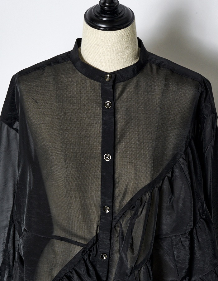 Sheer Gathered Blouse / black