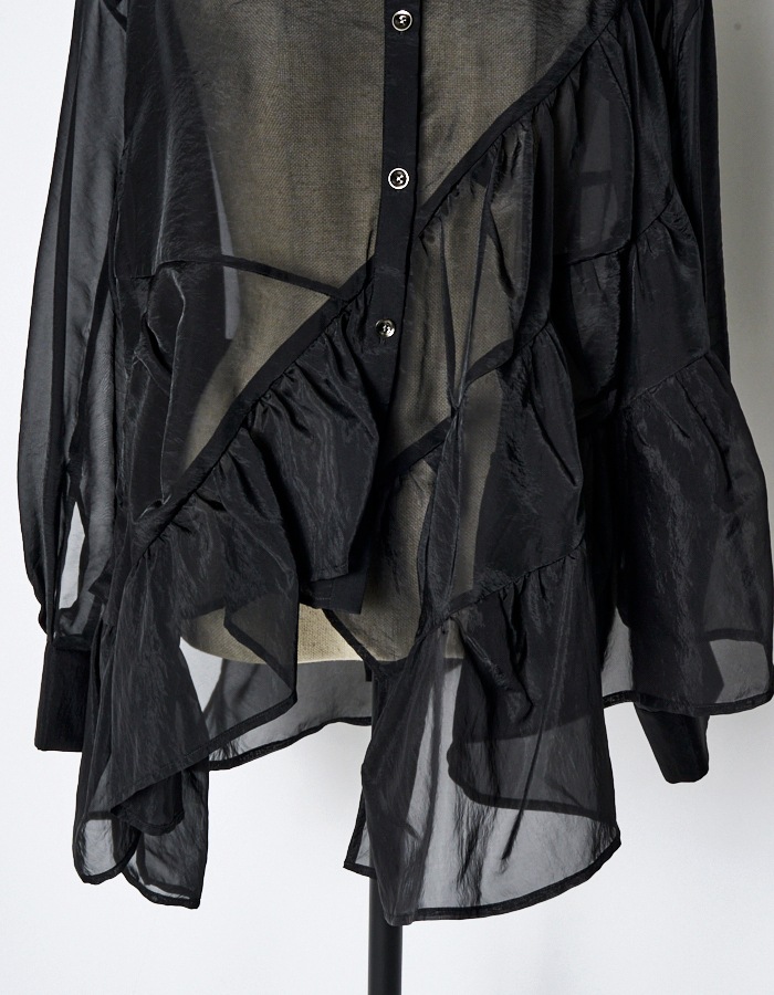 Sheer Gathered Blouse / black