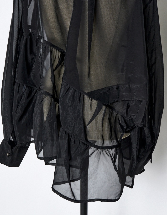 Sheer Gathered Blouse / black
