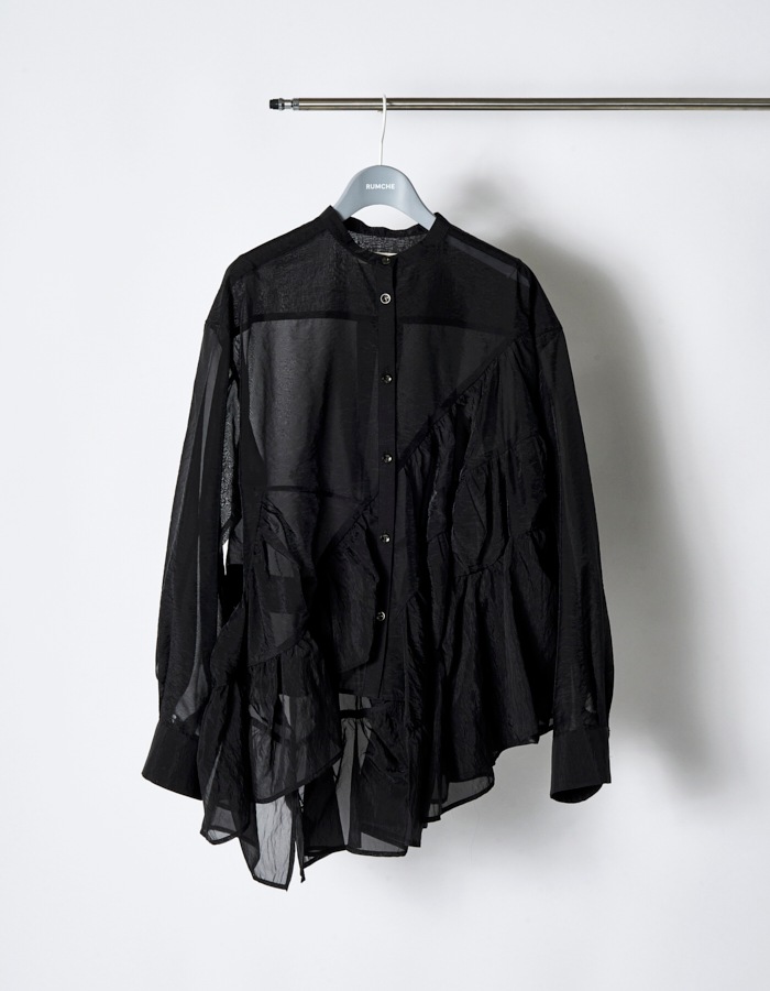 Sheer Gathered Blouse / black
