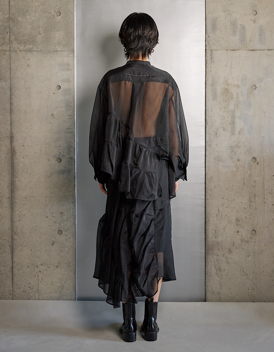 Sheer Gathered Blouse / black