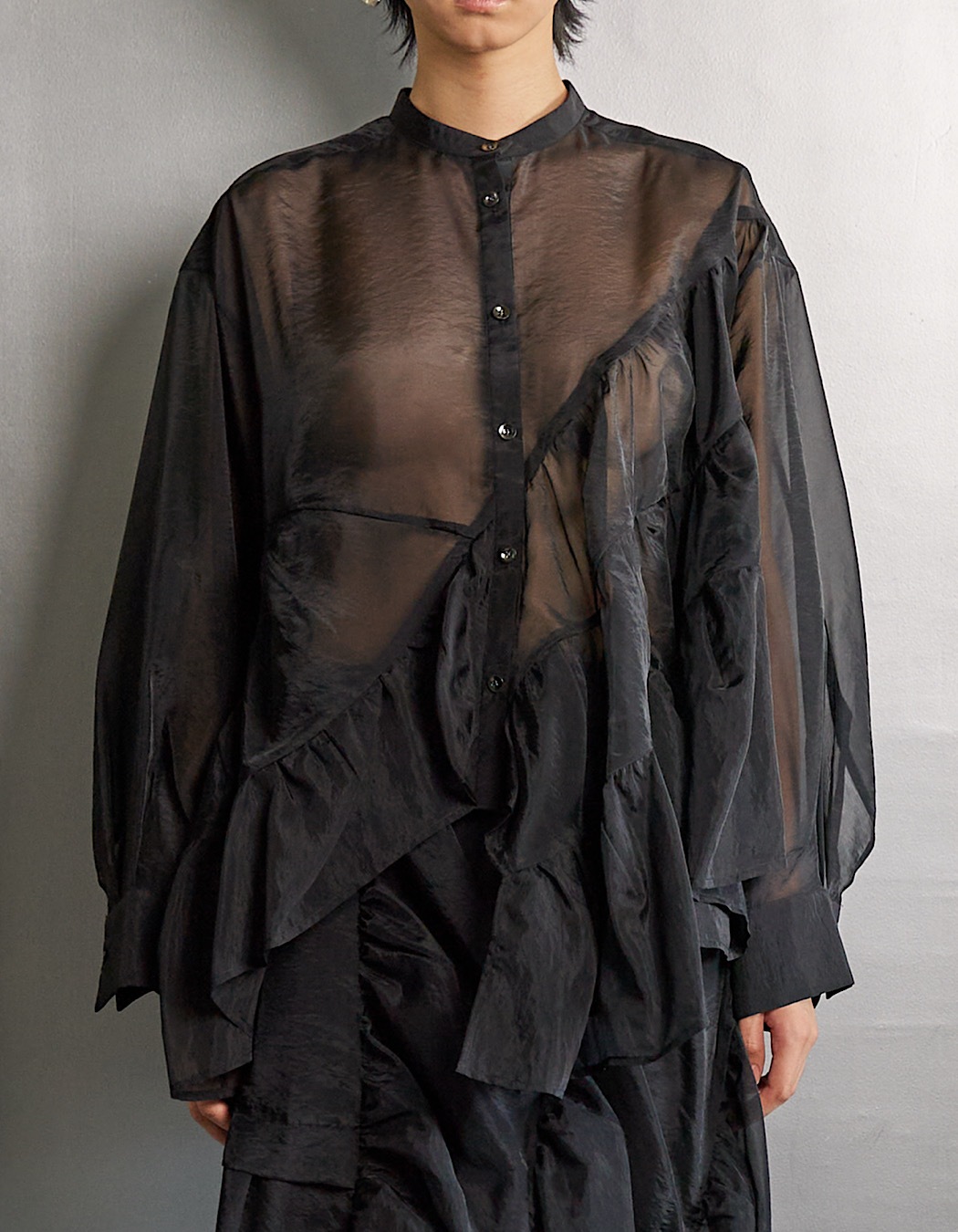 Sheer Gathered Blouse / black