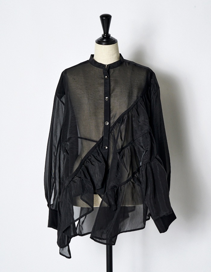 Sheer Gathered Blouse / black