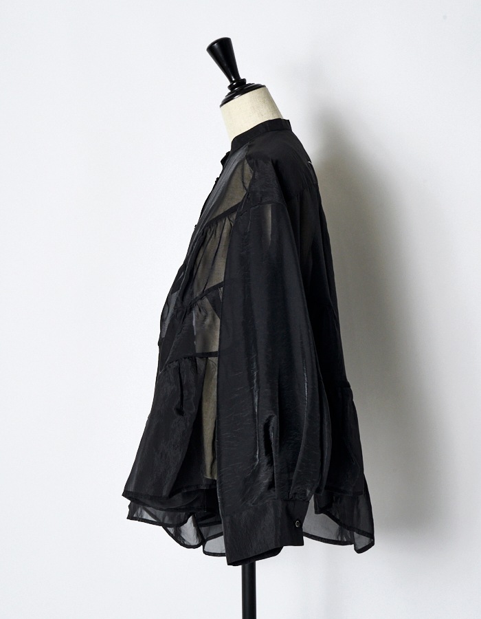 Sheer Gathered Blouse / black