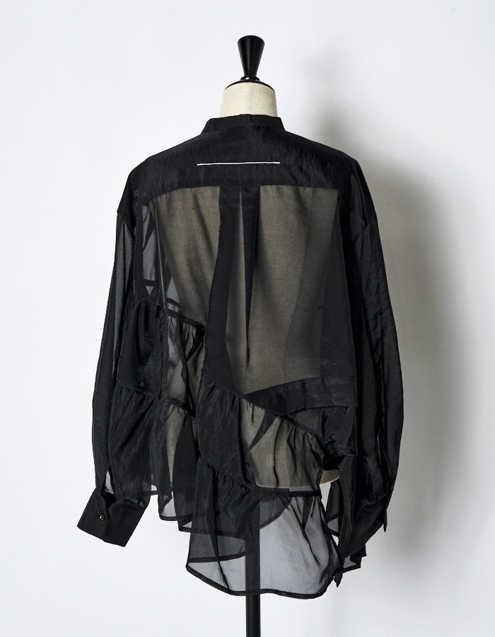 Sheer Gathered Blouse / black