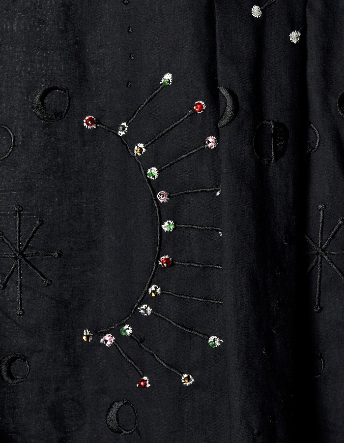 Cotton Bijou Embroidery Trousers / black