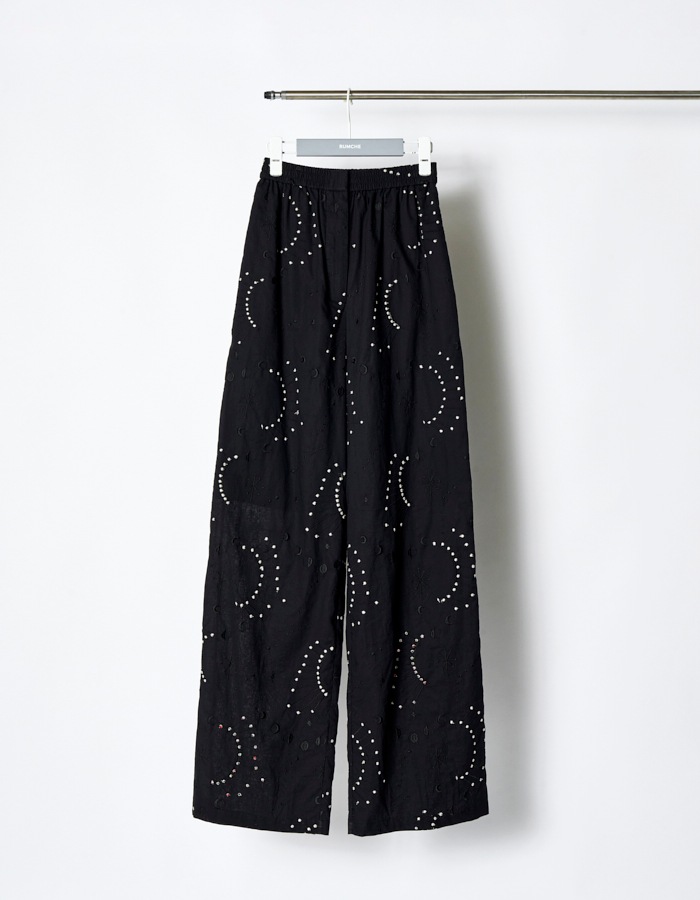 Cotton Bijou Embroidery Trousers / black
