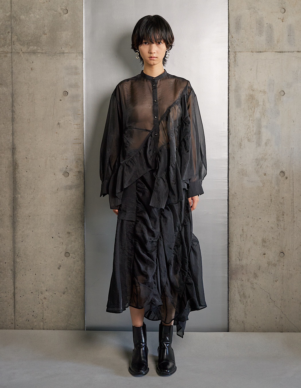 Sheer Gathered Skirt / black