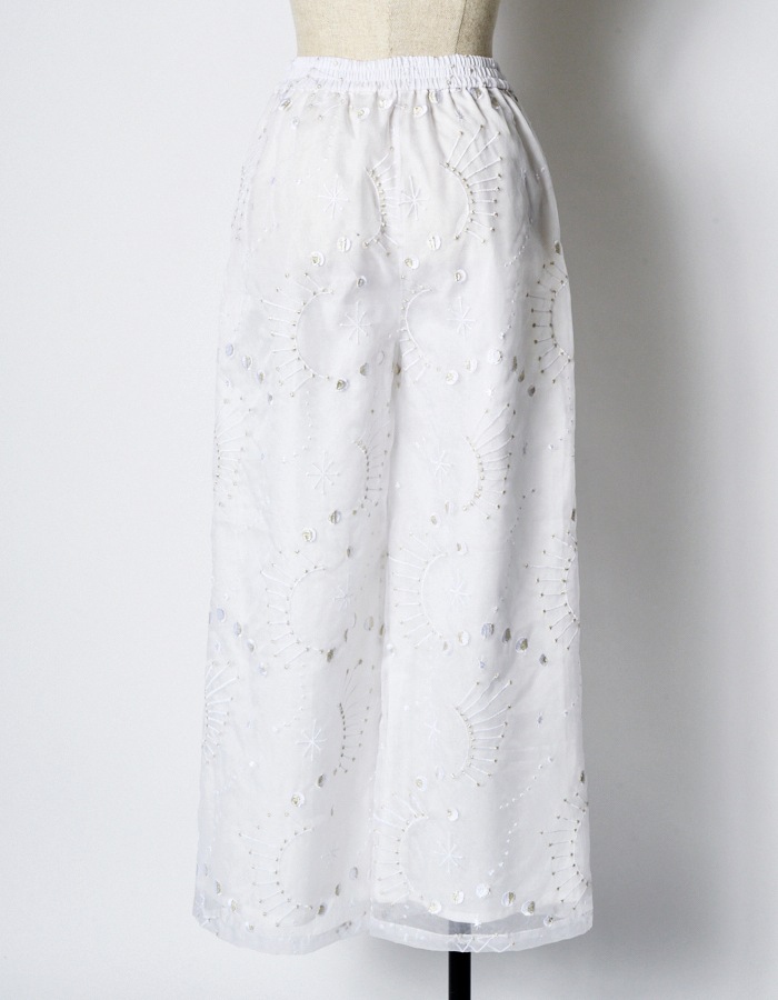 Sheer Embroidery Trousers / white