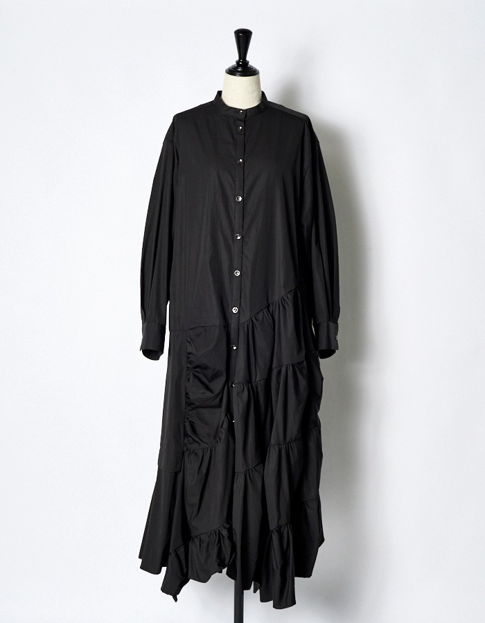 Typewriter Gathered Dress / black