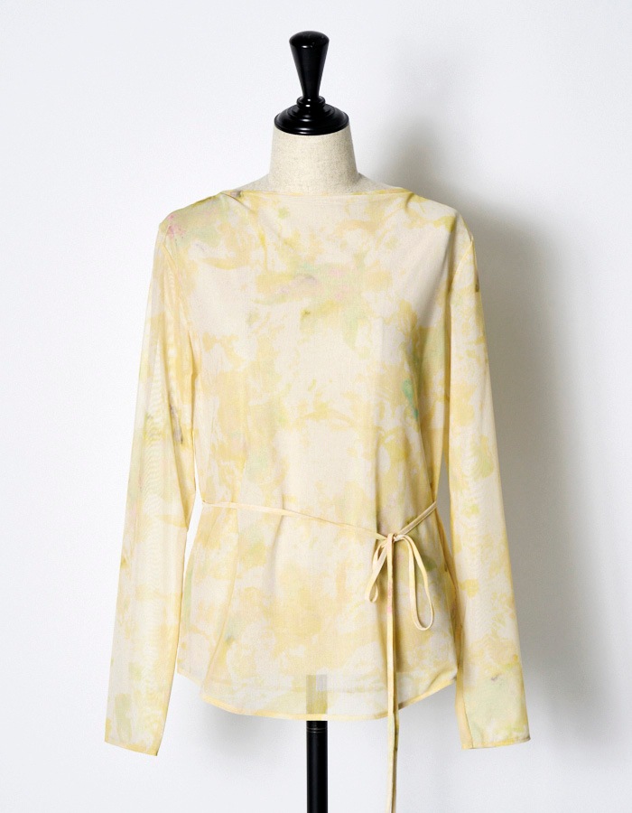 Crystal Flower Sheer Tops / yellow