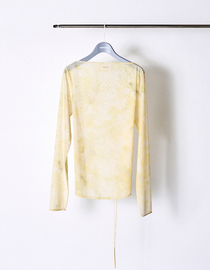 Crystal Flower Sheer Tops / yellow