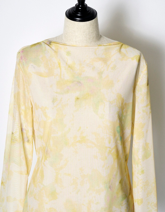 Crystal Flower Sheer Tops / yellow