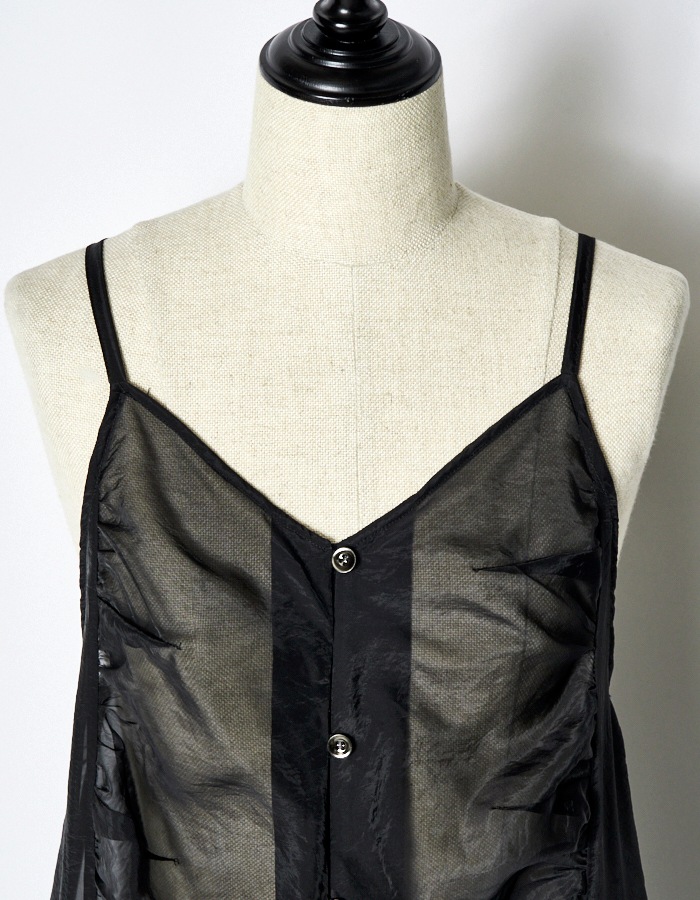 Sheer Gathered Camisole Dress / black