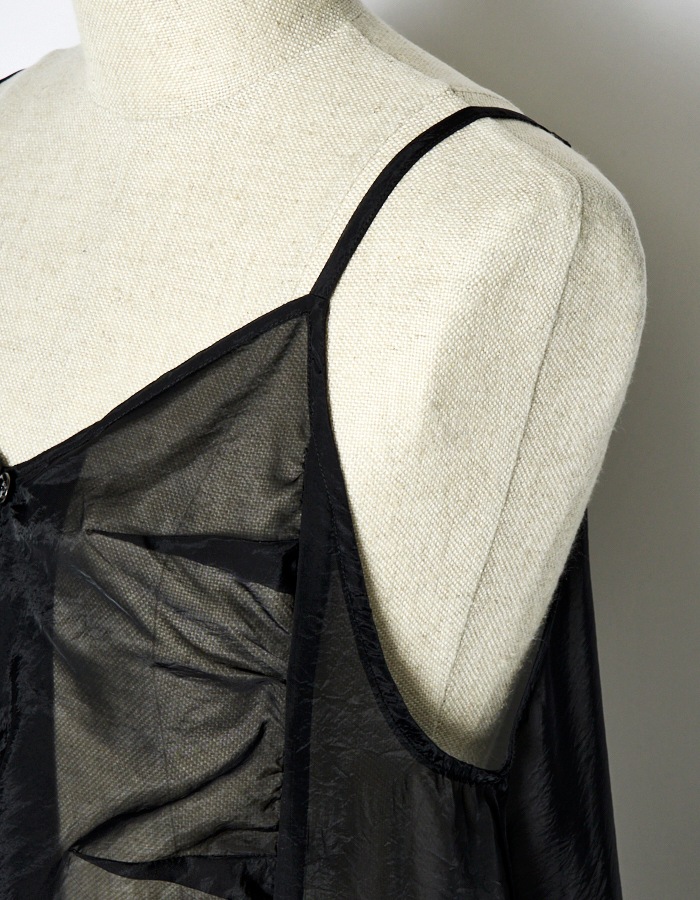Sheer Gathered Camisole Dress / black