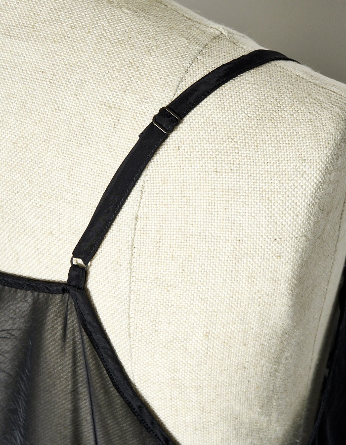 Sheer Gathered Camisole Dress / black