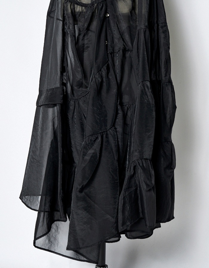 Sheer Gathered Camisole Dress / black