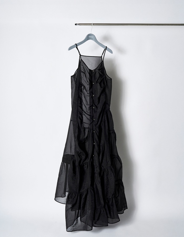 Sheer Gathered Camisole Dress / black