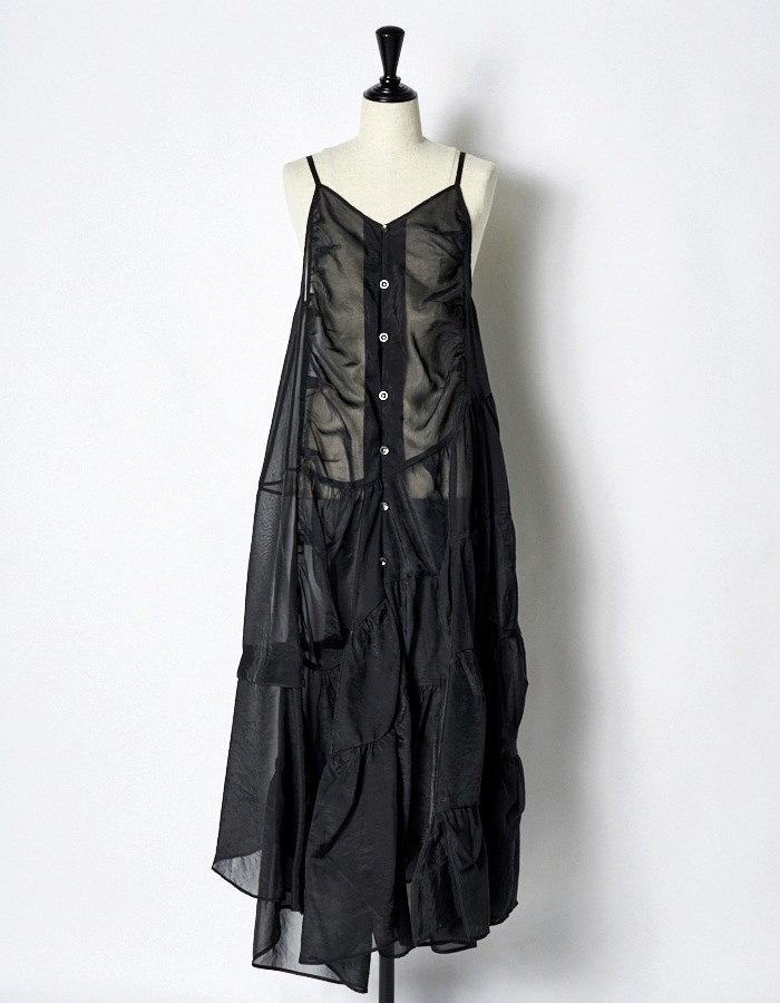 Sheer Gathered Camisole Dress / black