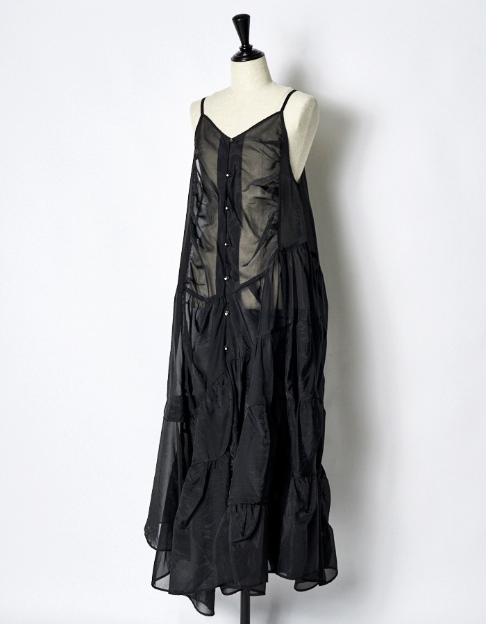 Sheer Gathered Camisole Dress / black