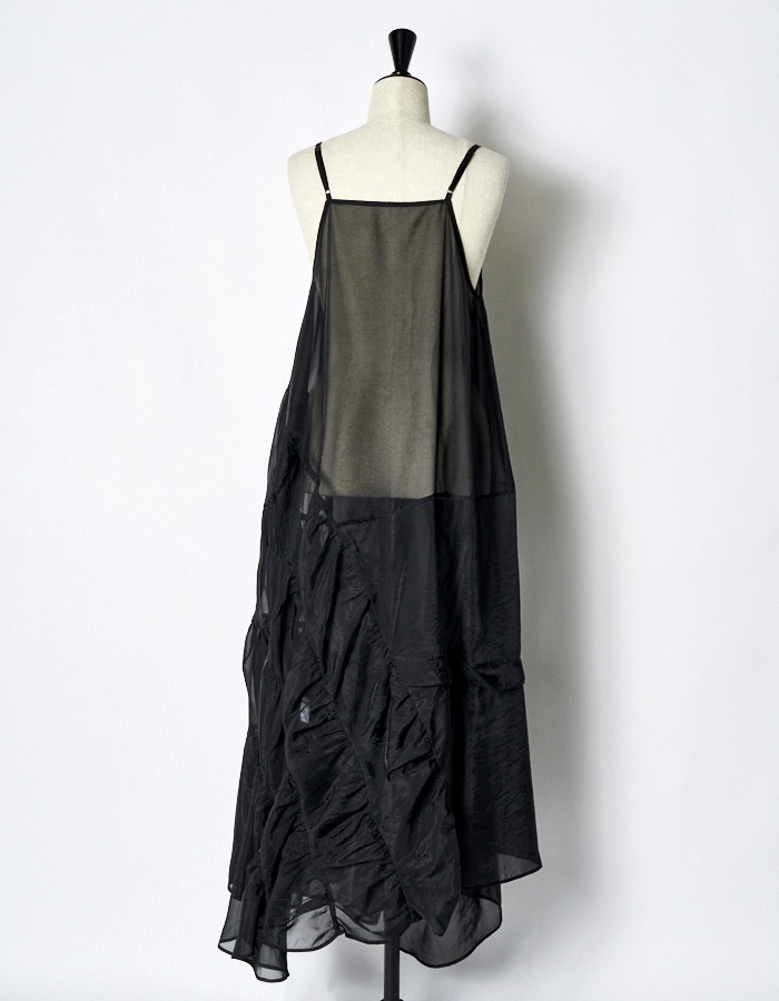 Sheer Gathered Camisole Dress / black