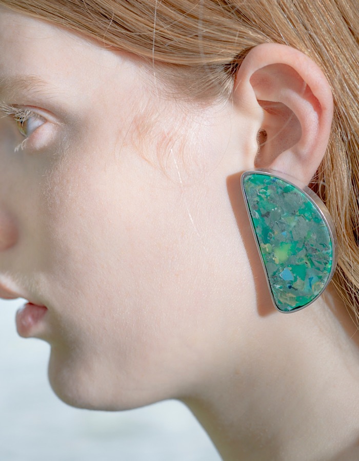 Ocean Plastic Moon Earrings / green