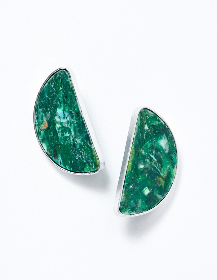 Ocean Plastic Moon Earrings / green