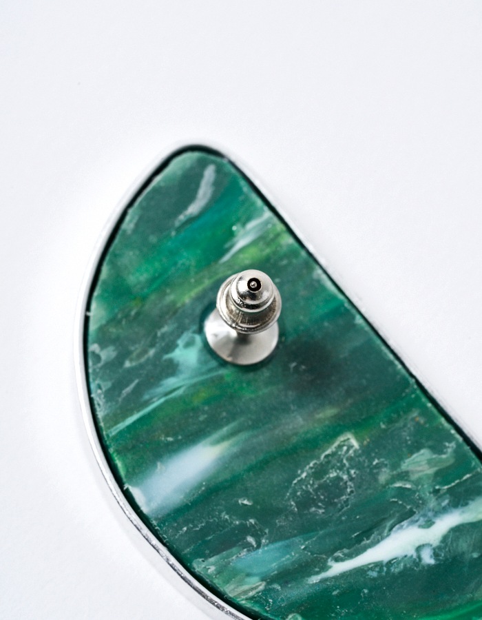 Ocean Plastic Moon Earrings / green