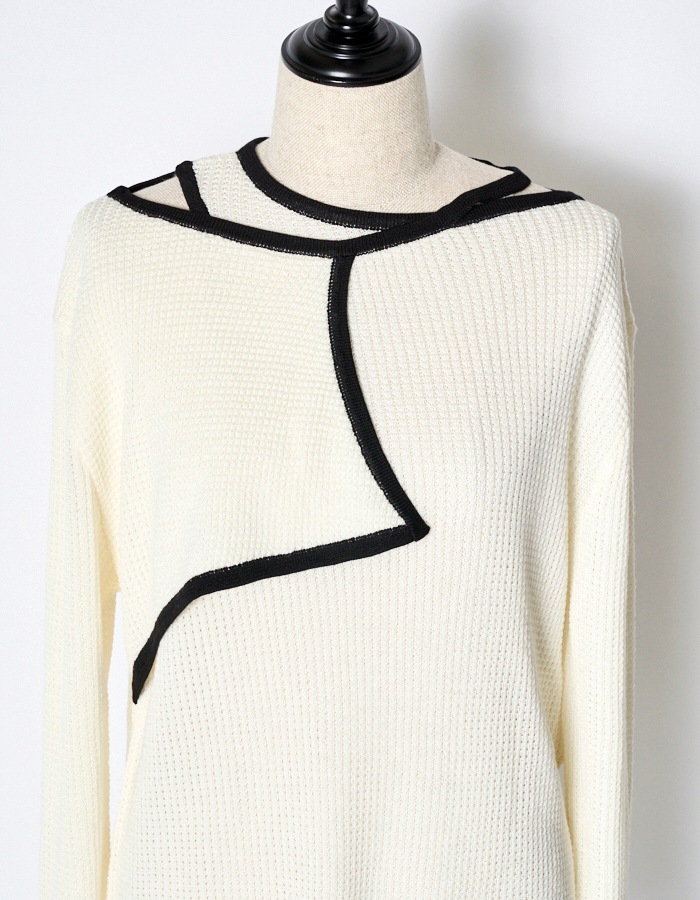 Waffle Knit Piping Tops / off white