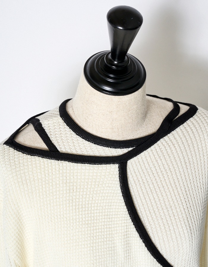 Waffle Knit Piping Tops / off white