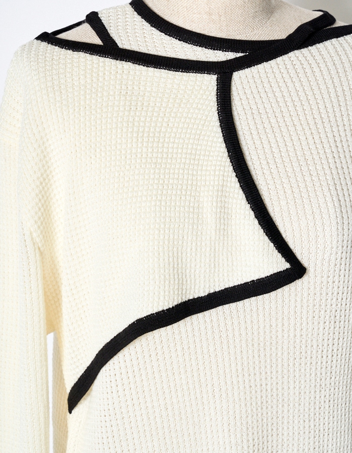 Waffle Knit Piping Tops / off white
