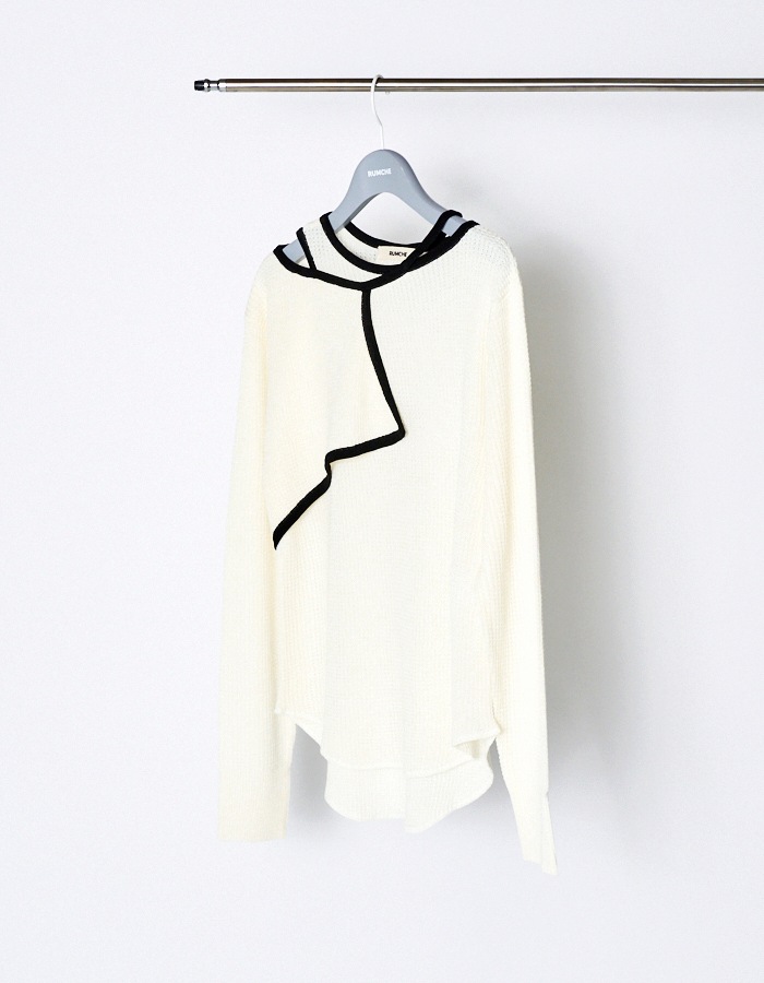 Waffle Knit Piping Tops / off white