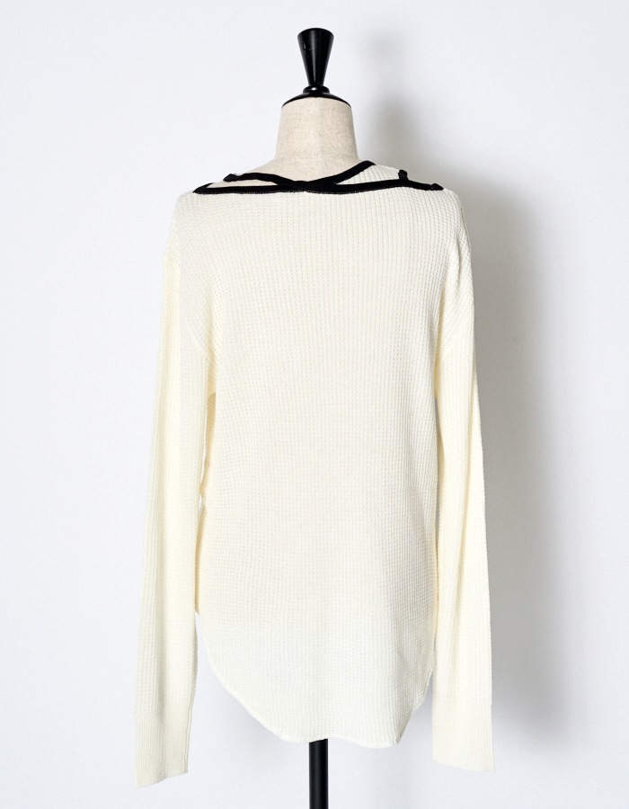 Waffle Knit Piping Tops / off white