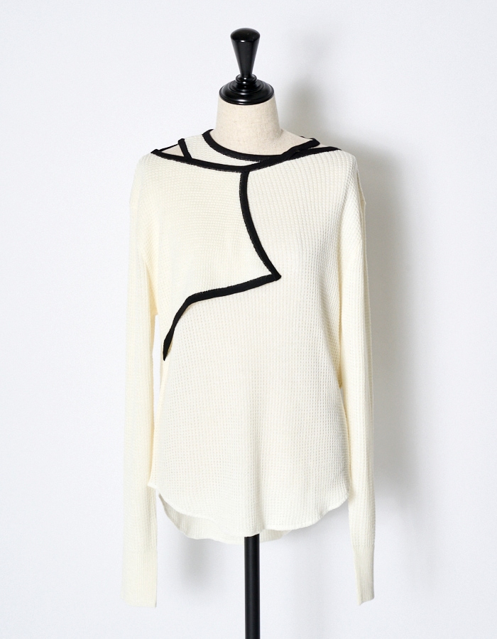 Waffle Knit Piping Tops / off white
