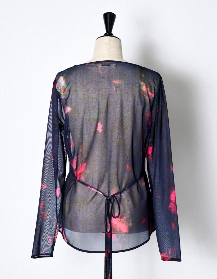 Crystal Flower Sheer Tops / navy