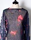 Crystal Flower Sheer Tops / navy