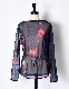Crystal Flower Sheer Tops / navy