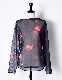 Crystal Flower Sheer Tops / navy