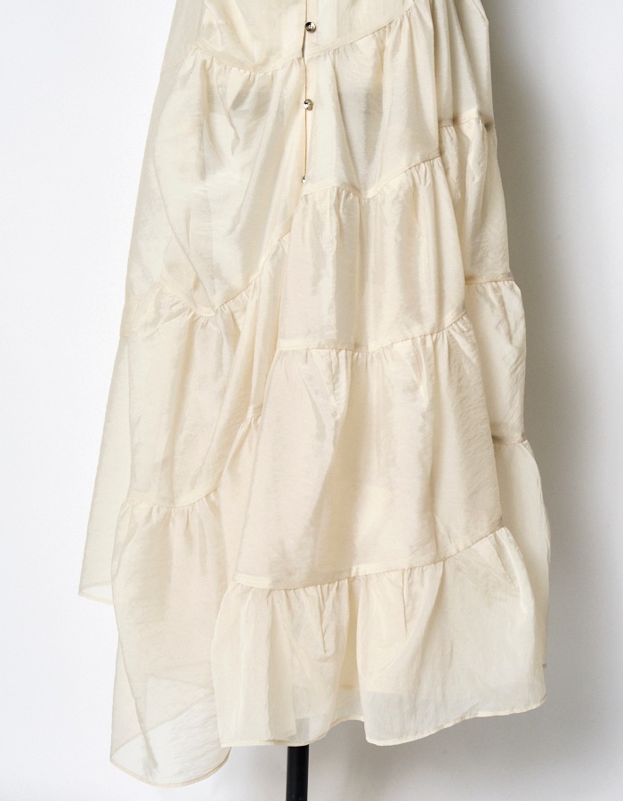 Sheer Gathered Camisole Dress / ecru