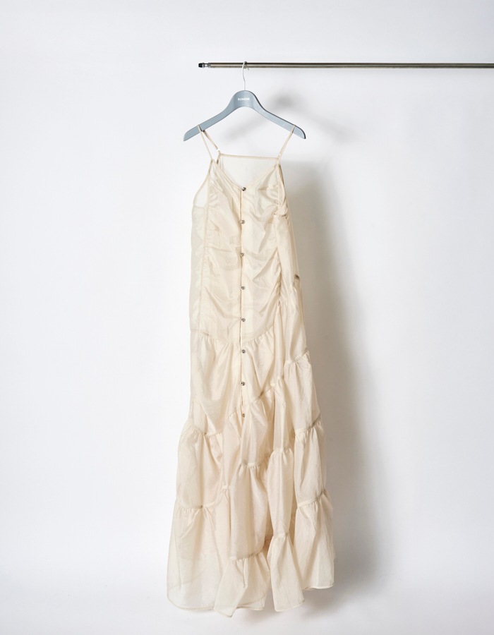 Sheer Gathered Camisole Dress / ecru