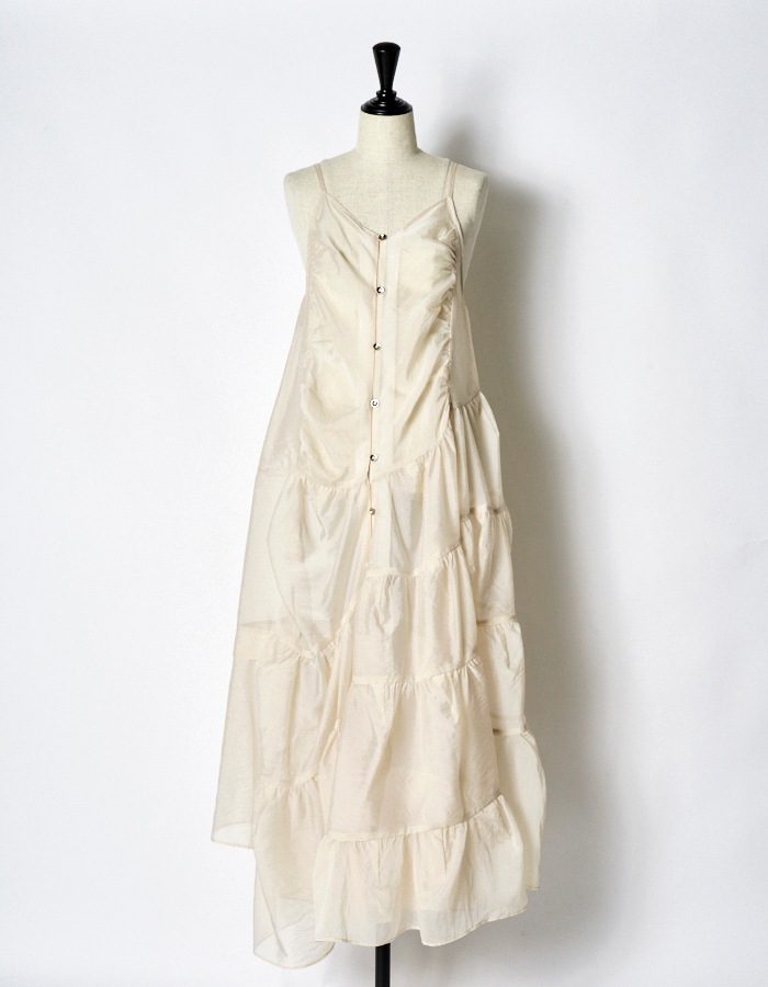 Sheer Gathered Camisole Dress / ecru
