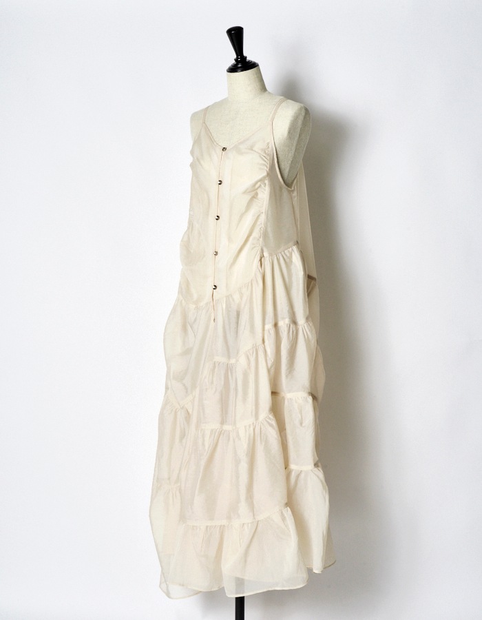 Sheer Gathered Camisole Dress / ecru