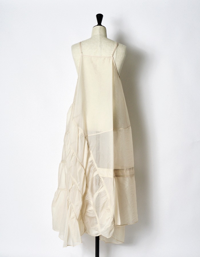 Sheer Gathered Camisole Dress / ecru