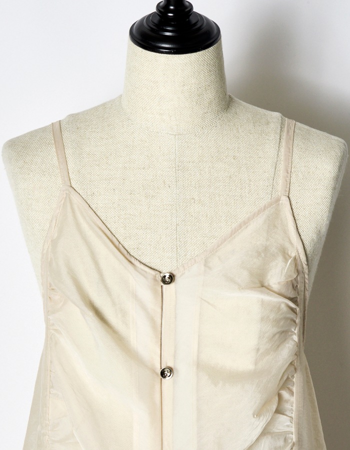 Sheer Gathered Camisole Dress / ecru