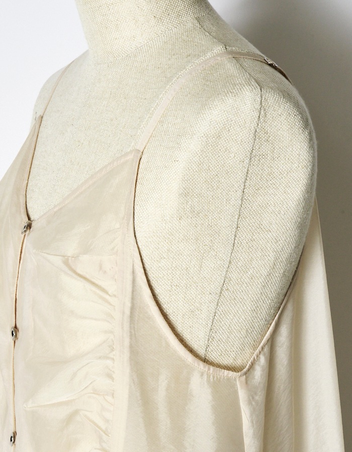 Sheer Gathered Camisole Dress / ecru